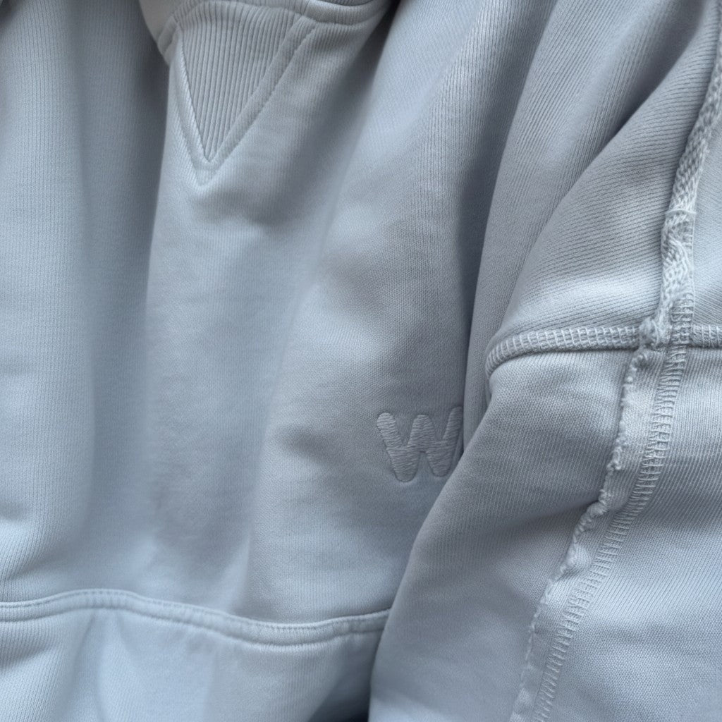 wannabes* | Clothing Brand glacier grey boxy fit cotton hoodie with tonal W embroidery and ribbed collar detail