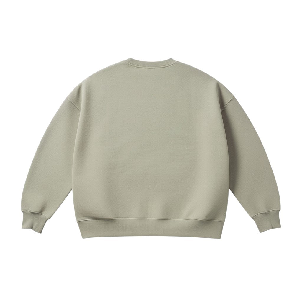 Back view of a sage green wannabes* | Clothing Brand WNBS* crewneck sweatshirt with a relaxed fit